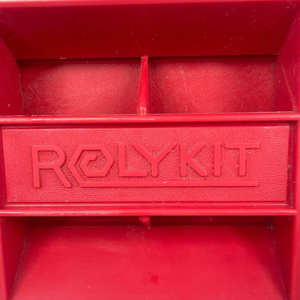 Vintage Rolykit S-11 Red Hexagonal Rolling Storage Organizer Dutch Design Box